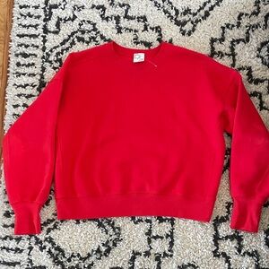 aerie Red Crewneck Sweatshirt with Tag Detail